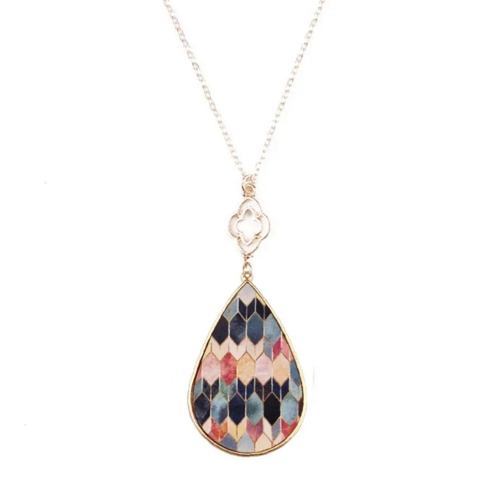 Geometric Teardrop Pendant Necklace